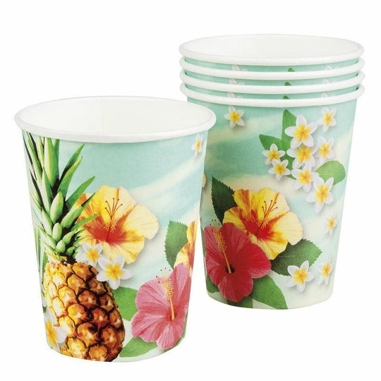 Set Of 6 Paradise Paper Cups Hawaiian Pineapple Lei Party Tableware