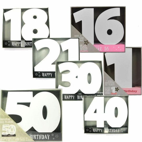 Signature Age Block Birthday Gift Standing Wood Plaque You Sign Pen Included