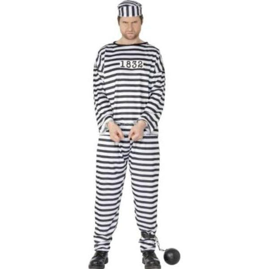 Smiffys Convict Black & White Men's Prisoner Fancy Dress Costume