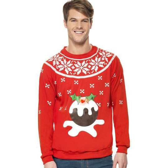 Smiffys Light Up Christmas Pudding Jumper Men's Fancy Dress Costume