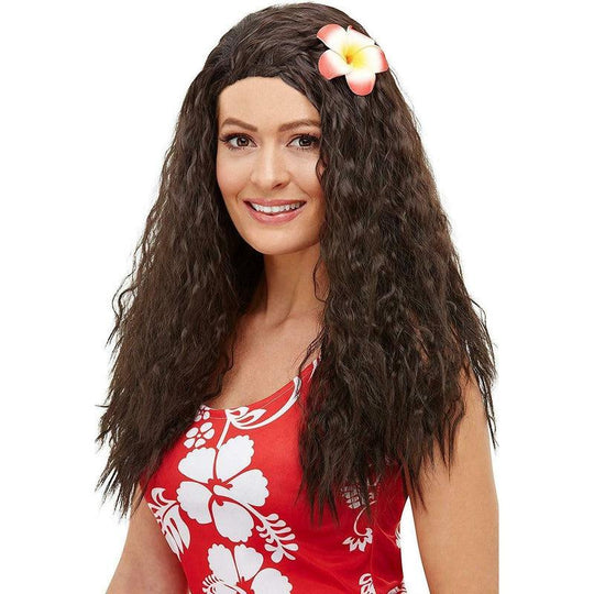 Smiffys Long Brown Hawaiian Fancy Dress Wig