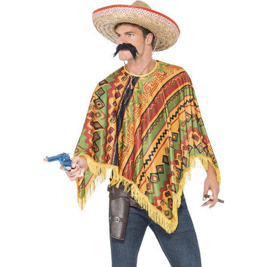 Smiffys Mexican Bandit Poncho & Moustache Men's Fancy Dress Costume Accessory