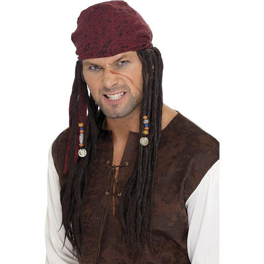 Smiffys Pirate Wig & Head Scarf Men's Fancy Dress Accessory