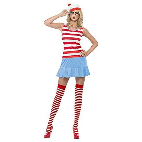 Smiffys Women's Where's Wenda? Cutie Costume, Dress, Hat, Glasses & Stockings, Size: XS, Color: Red and White, 25745