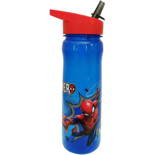 Spiderman Water Bottle 600ml Kids Flip Up Straw Drinks Holder Official Marvel