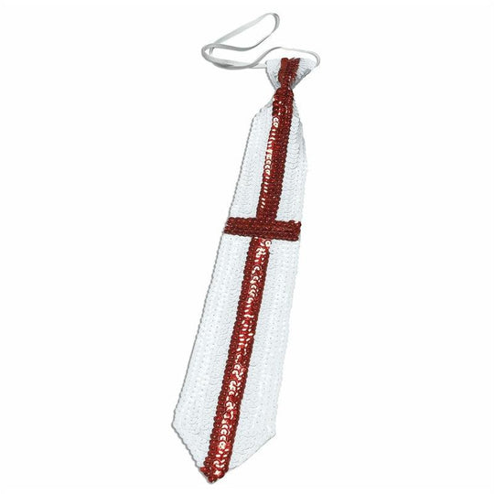 St George Sequin Tie England Red White Unisex Fancy Dress Accessory