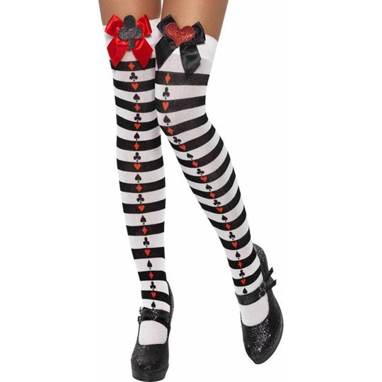 Stockings, with Bow and Glitter Motif, Striped