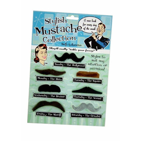 Stylish Moustache Collection Retro Fancy Dress Stick On Movember Tash Set Of 7
