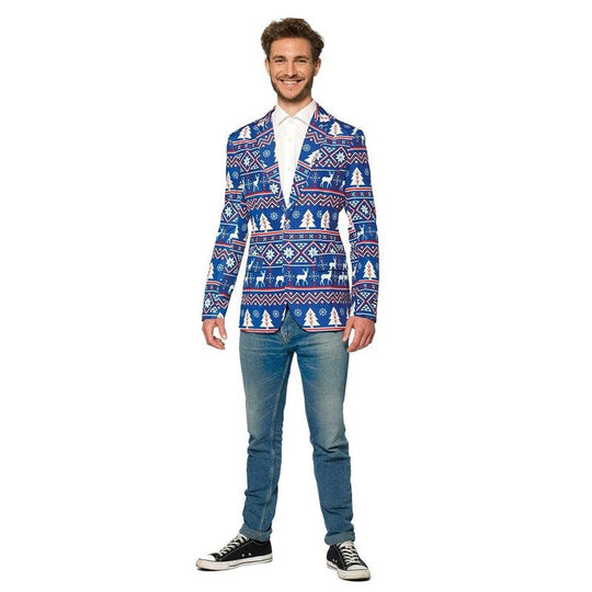 Suitmesiter Mens Christmas Blue Nordic Jacket/Blazer