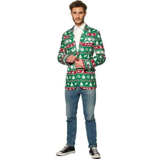 Suitmesiter Mens Christmas Green Nordic Jacket/Blazer