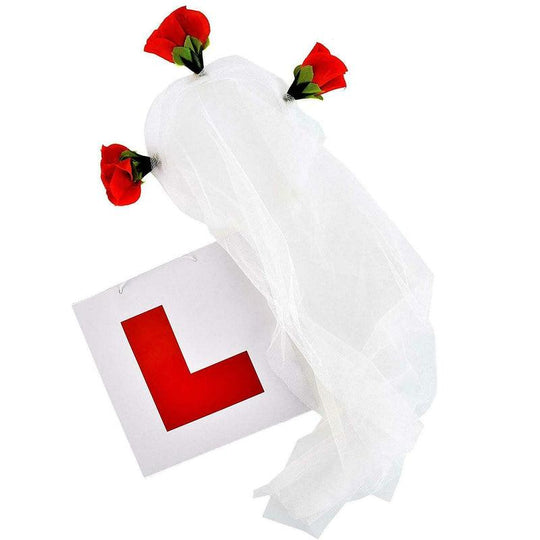 Veil & L Plate Hen Do Party Bride Learner Kit with Red Roses