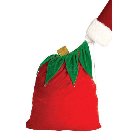 Velvet Santa Bag With Bells Father Christmas Fancy Dress Sack