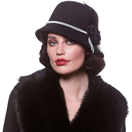 Wicked Costumes 1920's Cloche Hat with Pearls Women's Fancy Dress Accessory