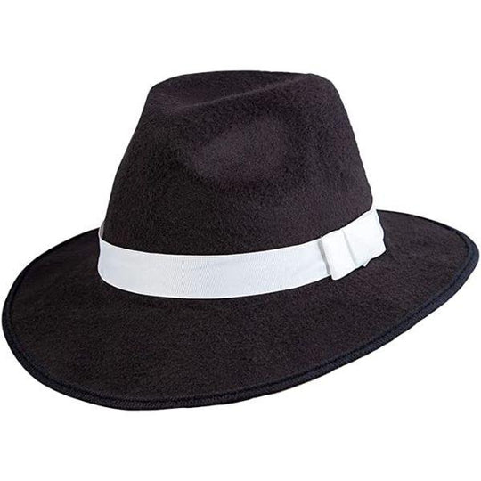 Wicked Costumes Black Gangster Hat with White Band Adult Fancy Dress Accessory