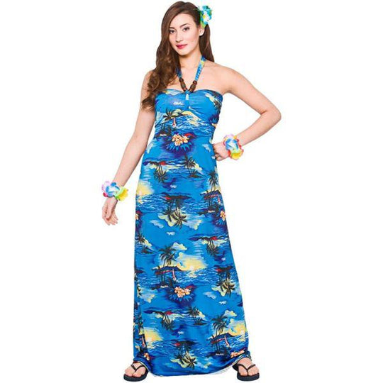 Wicked Costumes Hawaiian Palm Tree Maxi Dress Women's Luau Fancy Dress Costume