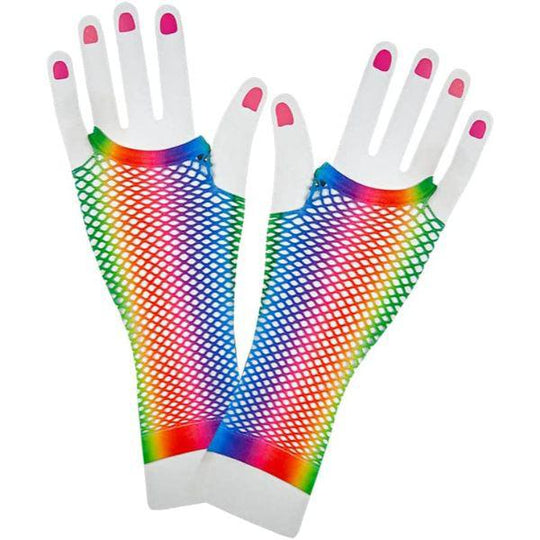 Wicked Costumes Neon Rainbow Long Net Gloves Fancy Dress Costume Accessory