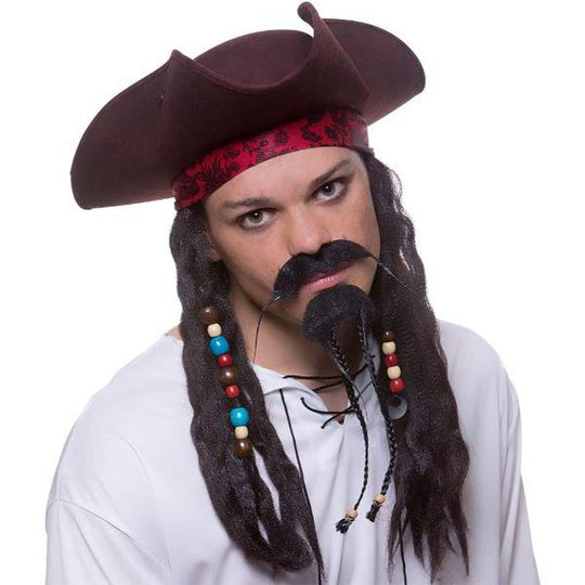 Wicked Costumes Pirate Hat with Braids & Beads Men's Fancy Dress Accessory