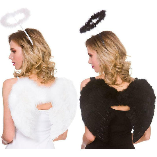Womens Feather Wings & Halo Set Angel Fairy Fancy Dress