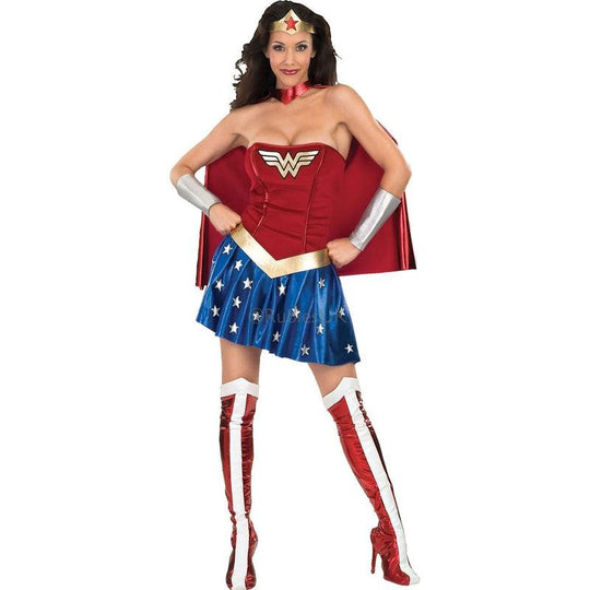 Wonder Woman Costume Ladies DC Comics Super Hero Halloween Fancy Dress Outfit